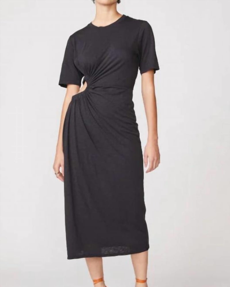 Front of a model wearing a size L Supima Slub T-Shirt Dress In Black in Black by STATESIDE. | dia_product_style_image_id:345449